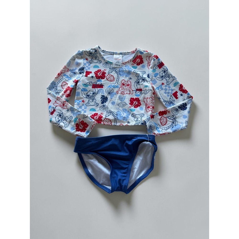 Cat & Jack Girls Disney Lilo and Stitch Rash Guard Bikini Swimsuit Set S 6/7 NWT